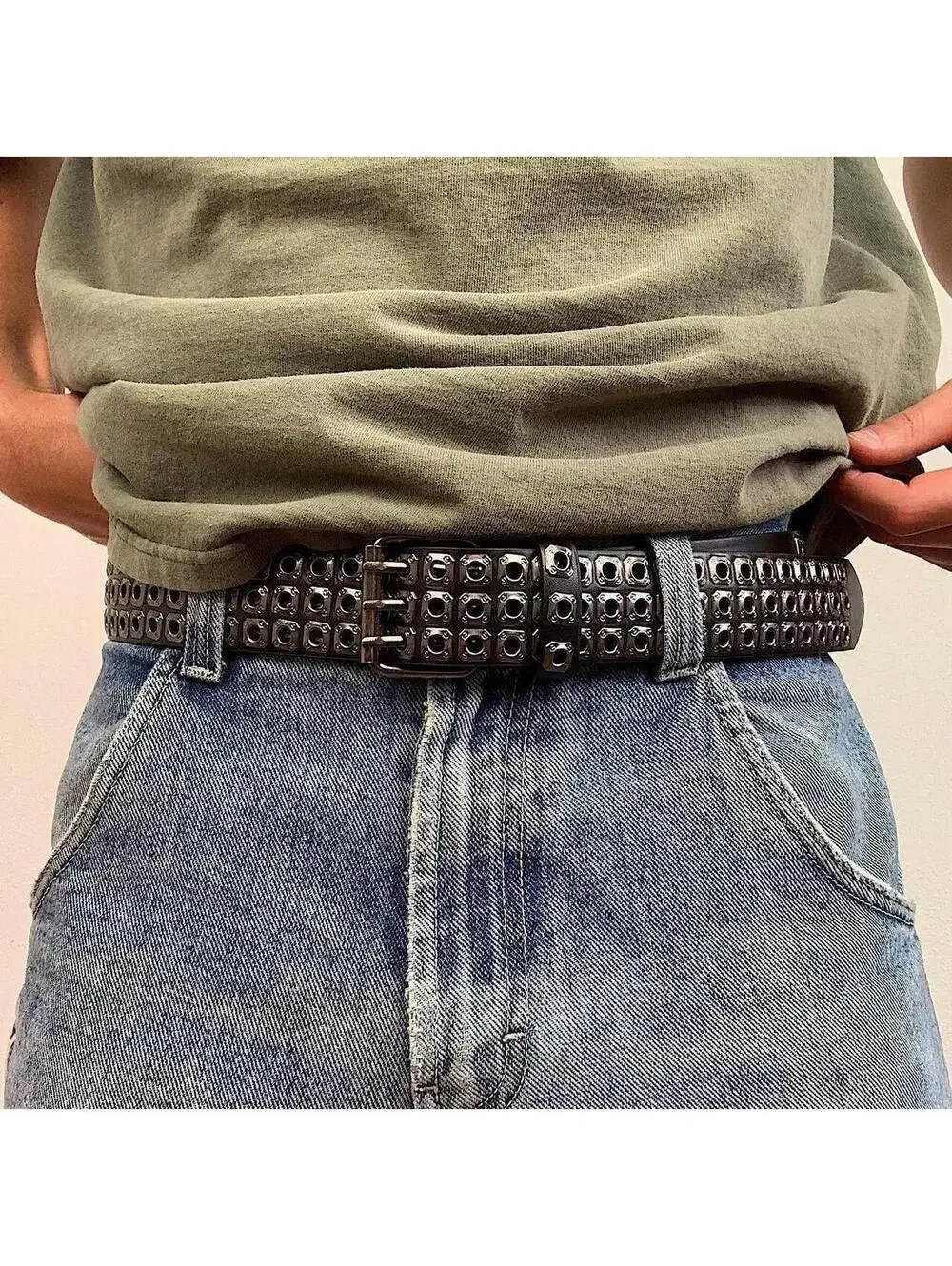 Cyber y2k 2000s vintage style dark silver studded belt. Nice quality. 42 inches